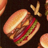 Top Nosh - Tossed Hamburgers, Cheeseburgers and French Fries on Black by Dan Morri