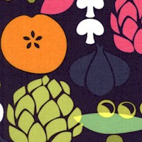 Kitchy Kitchen - Bold Fruits and Veggies on Navy Blue by Maude Asbury