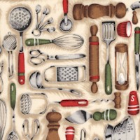 Country Kitchen - Utensils on Beige by The Henley Studio