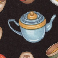 Tossed Teapots and Teacups on Black by Dan Morris