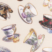 Fancy Tea - Elegant Teacups and Saucers on Cream - LTD. YARDAGE AVAILABLE