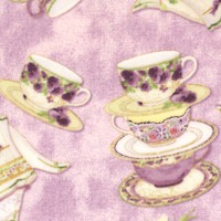 Garden Tea Party - Tossed Teacups, Saucers and Teapots on Purple