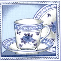 Afternoon Tea Panel  in Shades of Blue - PRICED AND SOLD BY THE FULL PANEL