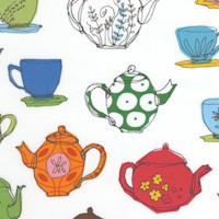 Metro Caf - Tossed Teapots, Teacups and Saucers on Ivory