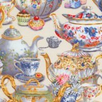 Fancy Tea - Delicate China Teapots, Teacups and Saucers on Cream