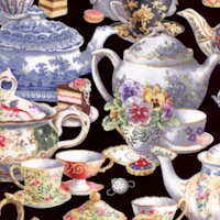 Fancy Tea - Delicate China Teapots, Teacups and Saucers on Black