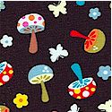 Mini Mushrooms and Butterflies on Black - SALE! (1 YARD MINIMUM PURCHASE)