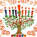 Happy Chanukah - Tossed Menorahs on Ivory 