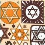  Tossed Stars of David with Metallic Accents in Brown and Tan 