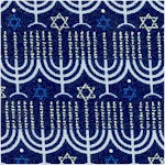 Blue Holiday - Rows of Menorahs with Silver Metallic Highlights