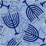 Blue Holiday - Tossed Menorahs and Stars of David with Metallic Silver Highlights