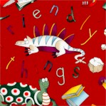 Friendly Things - Tossed Dinosaurs and Books on Red