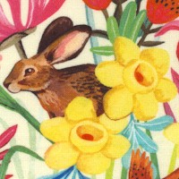 Somebunny to Love - Sweet Bunnies and Flowers on Papyrus by Miriam Bos