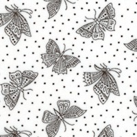 Bare Essentials - Delicate Butterflies in Black on Polka Dotted White