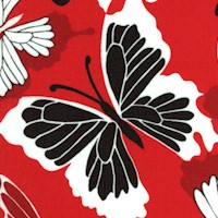 Kawaii Asian - Tossed Butterflies on Red