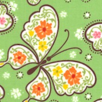 Sunshine Serenade - Tossed Floral Butterflies on Green - SALE! (MINIMUM PURCHASE 1 YARD)