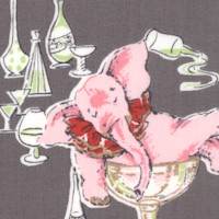 Pink Elephants - Whimsical Partying Pachyderms on Gray