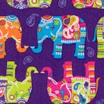 Colorful Asian-Style Elephants on Purple