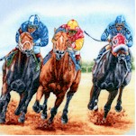 Horse Breeds - Horse Racing Scenes - LTD. YARDAGE AVAILABLE (.83 YARD) MUST BE PURCHASED IN FULL