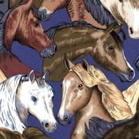 Kona Prints - Real Horses on Blue-Gray - SALE! (MINIMUM PURCHASE 1 YARD)