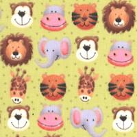 Jolly Jungle - Whimsical Animal Faces on Polka-Dotted Green