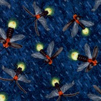 Frolicking Field - Tossed Lightning Bugs on Blue