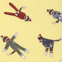 Goodnight Monkey - Tossed Sock Monkeys on Yellow by Erin Michael