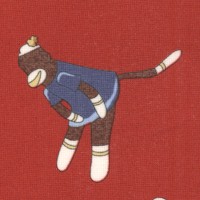 Goodnight Monkey - Tossed Sock Monkeys on Red by Erin Michaels