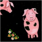 Farm Life - Tossed Cute Pigs on Black by Kate Mawdsley