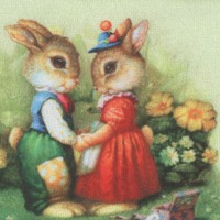 I Love You - Adorable Bunny Rabbit Vignettes on Green by Petar Meseldzija