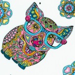 Mandala Tango - Whimsical Pigs on White by Hope Yoder