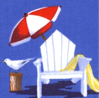 Ocean View - Adirondack Chairs, Umbrellas and Seagulls by Paul Brent