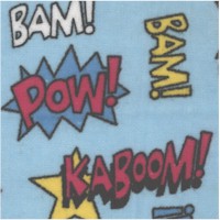 Kaboom! Tossed Comic Book Phrases on Blue FLANNEL
