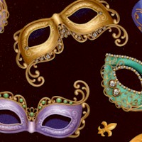 Mardi Gras - Tossed Festive Masks on Black