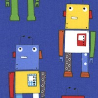 Beat Bots - Colorful Robots on Blue by Jillian Phillips