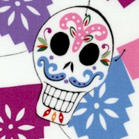 Puebla - Tossed Decorated Skulls and Papel Picado Banners on Ivory