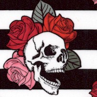 Punk Skulls & Roses on Horizontal Stripes - SALE! (MINIMUM PURCHASE 1 YARD)