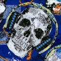 Rock Legends - Tossed Skulls with Headphones on Blue 