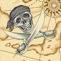 Treasure Island - Pirate Skulls and Crossbones on Beige Map - LTD. YARDAGE AVAILABLE IN 2 PIECES