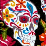 Festive Sugar Skulls and Roses on Black - LTD. YARDAGE AVAILABLE