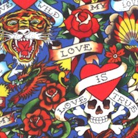 Love is True  - Tattoo Art by Ed Hardy on Blue