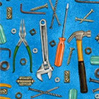 Man Cave - Tossed Tools on Blue by Ninette Brisi