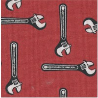 Be a Man - Wrenches on Brick Red by Douglas Day - SALE! (MINIMUM PURCHASE 1 YARD)