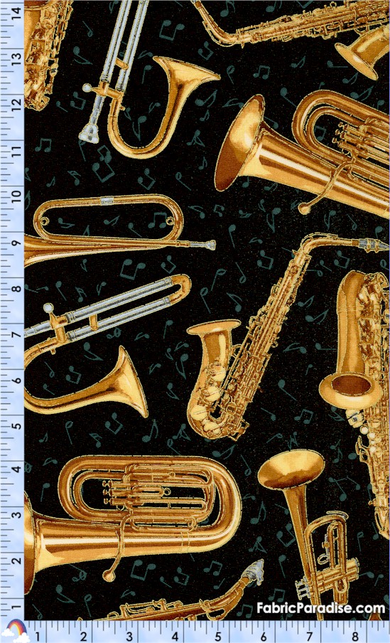 Tossed, Gilded Brass Musical Instruments on Black, Music, Elkabee's