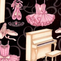 Bella Ballerina - Tossed Ballet Costumes, Accessories and Pianos on Black by Dan Morris