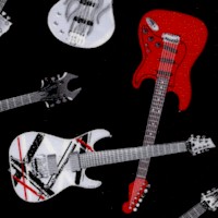 Tossed Electric Guitars in Black, Gray and Red