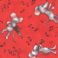 Garden Party - Musical Mice on Red by Laurie Godin