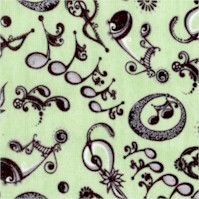 Face the Music - Tossed Stylized Musical Notes and Symbols on Green - Nicole Denise Designs