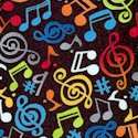 Colorful Musical Notes and G Clefs on Black