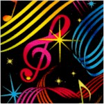 Colorful Musical Notes and Symbols on Black 